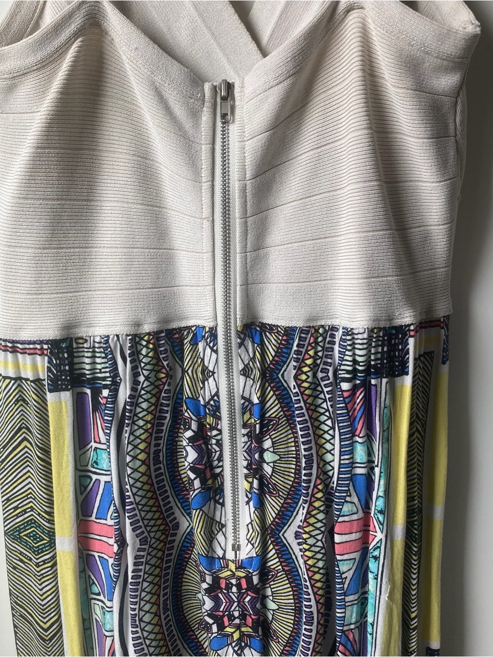 Cream Ribbed Maxi Dress Geometric Pattern - Picture 4 of 7